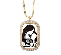 no/no Mothers English Language Culture Necklace Pendant Diamond Crystal Golden Jewelry