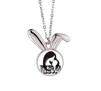 no/no Mothers English Language Culture Rabbit Necklace Pendant Bunny Animal Jewelry Gift
