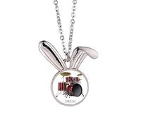 no/no Music Classical Musical Instrument Drum Rabbit Necklace Pendant Bunny Animal Jewelry Gift
