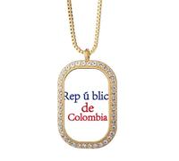 no/no National Flag Colombia English Country Necklace Pendant Diamond Crystal Golden Jewelry
