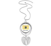 no/no New Jersey Contours Flag State America Pendant Angel Wings Rotating Necklace Jewelry