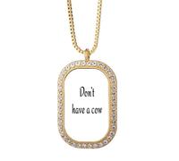 no/no Not Have A Cow Art Deco Fashion Necklace Pendant Diamond Crystal Golden Jewelry