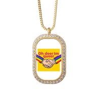 no/no Oh Deer Im Queer Art Deco Fashion Necklace Pendant Diamond Crystal Golden Jewelry