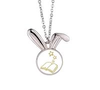 no/no Opening Books Releasing Knowledge Stars Rabbit Necklace Pendant Bunny Animal Jewelry Gift