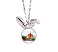 no/no Orange River Lily Art Deco Fashion Rabbit Necklace Pendant Bunny Animal Jewelry Gift