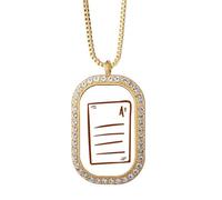 no/no Paper Achievement Content Course Detection Necklace Pendant Diamond Crystal Golden Jewelry