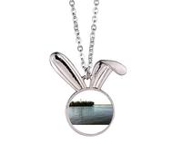 no/no Peaceful Lake Art Deco Fashion Rabbit Necklace Pendant Bunny Animal Jewelry Gift