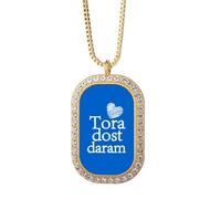 no/no Persian Farsi Tora Dost Daram Language Necklace Pendant Diamond Crystal Golden Jewelry
