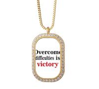 no/no Persistence Victory Overcome Difficult Necklace Pendant Diamond Crystal Golden Jewelry