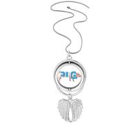 no/no Pig Livestock Rural Food Pendant Angel Wings Rotating Necklace Jewelry