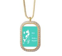 no/no Playful Bull Terrier Smells Poop Necklace Pendant Diamond Crystal Golden Jewelry