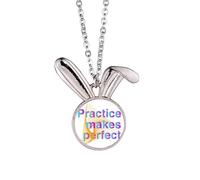 no/no Practice Achieve Success Motto Rabbit Necklace Pendant Bunny Animal Jewelry Gift