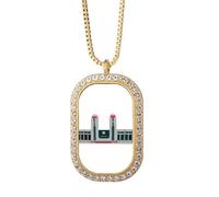 no/no Railway Station Concision Outline Necklace Pendant Diamond Crystal Golden Jewelry
