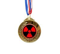no/no Red Dangerous Checal Toxic Radiation Symbol Gold Award Winner Medal First Place Ribbon