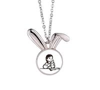 no/no Reflections Chinese Red Educational Propaganda Rabbit Necklace Pendant Bunny Animal Jewelry Gift