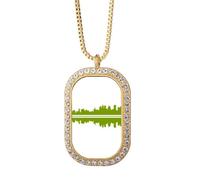 no/no Reflections Urban Landscape Architectural Signs Necklace Pendant Diamond Crystal Golden Jewelry