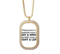 no/no Right Wrong Left Right Drive Necklace Pendant Diamond Crystal Golden Jewelry