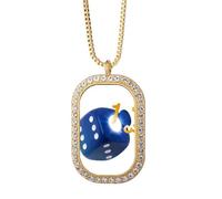 no/no Rules Dice Mahjong Art Deco Fashion Necklace Pendant Diamond Crystal Golden Jewelry