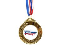 no/no Russia Open To The World Flag Map Gold Award Winner Medal First Place Ribbon