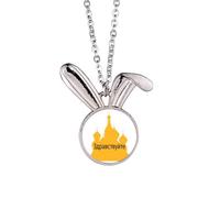 no/no Russian Outline Russian Hello Greetings Rabbit Necklace Pendant Bunny Animal Jewelry Gift