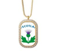 no/no Scottish Representative Thistle Necklace Pendant Diamond Crystal Golden Jewelry