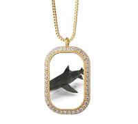 no/no Shadow Shark Ocean Art Deco Fashion Necklace Pendant Diamond Crystal Golden Jewelry