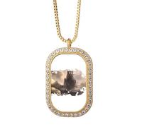 no/no Shrine Temple Mountain Necklace Pendant Diamond Crystal Golden Jewelry