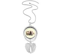 no/no Shrine Temple Mountain Pendant Angel Wings Rotating Necklace Jewelry