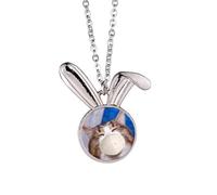 no/no Sleepy Squinting Head Pet Cat Face Rabbit Necklace Pendant Bunny Animal Jewelry Gift