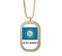 no/no South Dakota Flag Profile Necklace Pendant Diamond Crystal Golden Jewelry