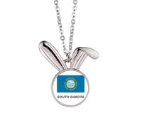 no/no South Dakota Flag Profile Rabbit Necklace Pendant Bunny Animal Jewelry Gift