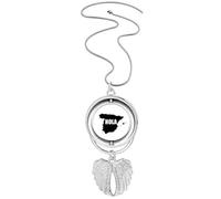 no/no Spain Outline Map Hello Greetings Pendant Angel Wings Rotating Necklace Jewelry