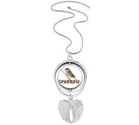 no/no Sparrows Birds Animals Food Wait Pendant Angel Wings Rotating Necklace Jewelry