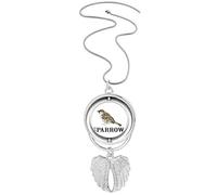 no/no Sparrows Birds Food Watch Pendant Angel Wings Rotating Necklace Jewelry