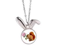 no/no Squirrel Chrysanthemum Autumn Rabbit Necklace Pendant Bunny Animal Jewelry Gift