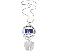 no/no State Flag Outlines New York Pendant Angel Wings Rotating Necklace Jewelry