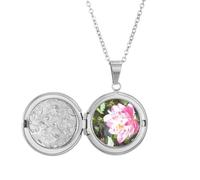no/no Summer Lake Lotus Art Deco Fashion Locket Necklace Hold Picture Jewelry Birthday Gift