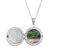 no/no Summer Lotus Lake Art Deco Fashion Locket Necklace Hold Picture Jewelry Birthday Gift