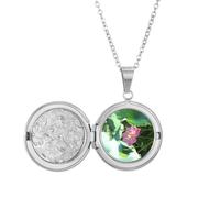 no/no Summer Lotus Pool Lake Art Deco Fashion Locket Necklace Hold Picture Jewelry Birthday Gift
