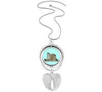 no/no Temple Building Antiquity Pendant Angel Wings Rotating Necklace Jewelry
