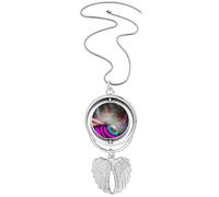 no/no Top View Planet's Atmosphere Pendant Angel Wings Rotating Necklace Jewelry