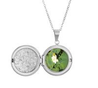 no/no White Lotus Lake Art Deco Fashion Locket Necklace Hold Picture Jewelry Birthday Gift