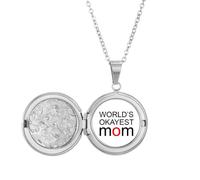 no/no World's Okayest Mom Best Mother Quote Locket Necklace Hold Picture Jewelry Birthday Gift