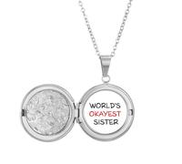 no/no World's Okayest Sister Best Quote Locket Necklace Hold Picture Jewelry Birthday Gift