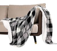 No Nonsense Products Sherpa Fleece Blanket Double Thick Ultra Soft Fluffy Throw Black & White Plaid 150cm x 200cm