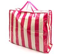 No Nonsense Products X-Large Beach Bags Water Resistant Splash Proof Zipped Strong Extra Large Jumbo Size 75x60x25cm Inside Zip Pocket Reusable Holiday Bag (10, Pink & White Stripes)