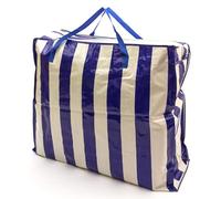 No Nonsense Products X-Large Beach Bags Water Resistant Splash Proof Zipped Strong Extra Large Jumbo Size 75x60x25cm Inside Zip Pocket Reusable Holiday Bag (10, Blue & White Stripes)