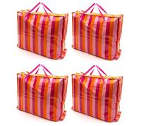 No Nonsense Products X-Large Beach Bags Water Resistant Splash Proof Zipped Strong Extra Large Jumbo Size 75x60x25cm Inside Zip Pocket Reusable Holiday Bag (4, Mixed Pink Stripes)