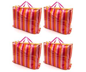 No Nonsense Products X-Large Beach Bags Water Resistant Splash Proof Zipped Strong Extra Large Jumbo Size 75x60x25cm Inside Zip Pocket Reusable Holiday Bag (4, Mixed Pink Stripes)