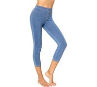 No Nonsense Women's Classic Denim Capri Leggings with Pockets, Light Denim, Large